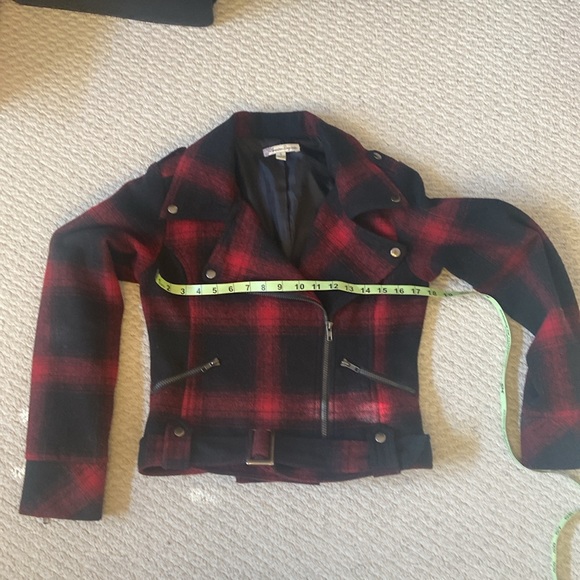 American Rag Red Black Buffalo Plaid Wool Moto Jacket - Picture 6 of 14